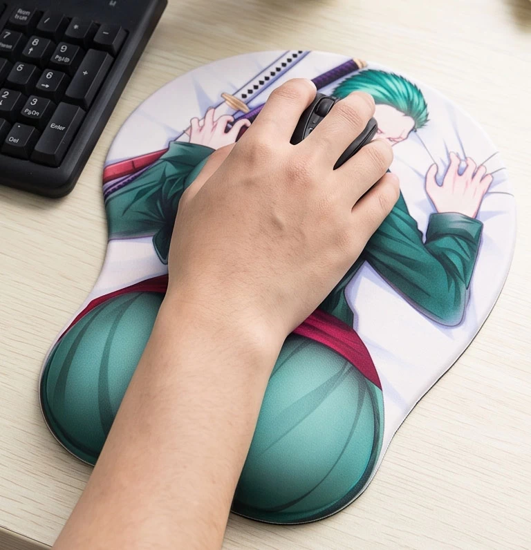 Close-up of premium 2WAY-touch fabric on an anime mousepad